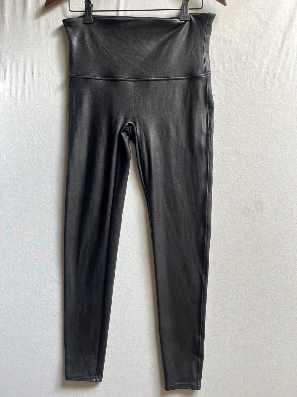 SPANX Black Faux Leather Leggings High Waist Smoothing Control Size XL